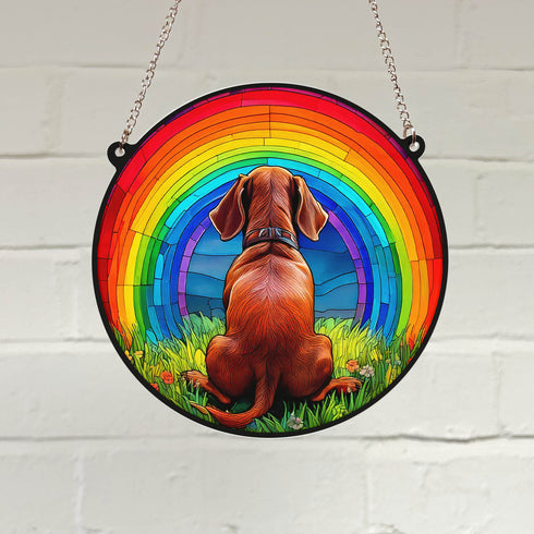 Dachshund Red Rainbow Bridge Stained Glass Effect Suncatcher